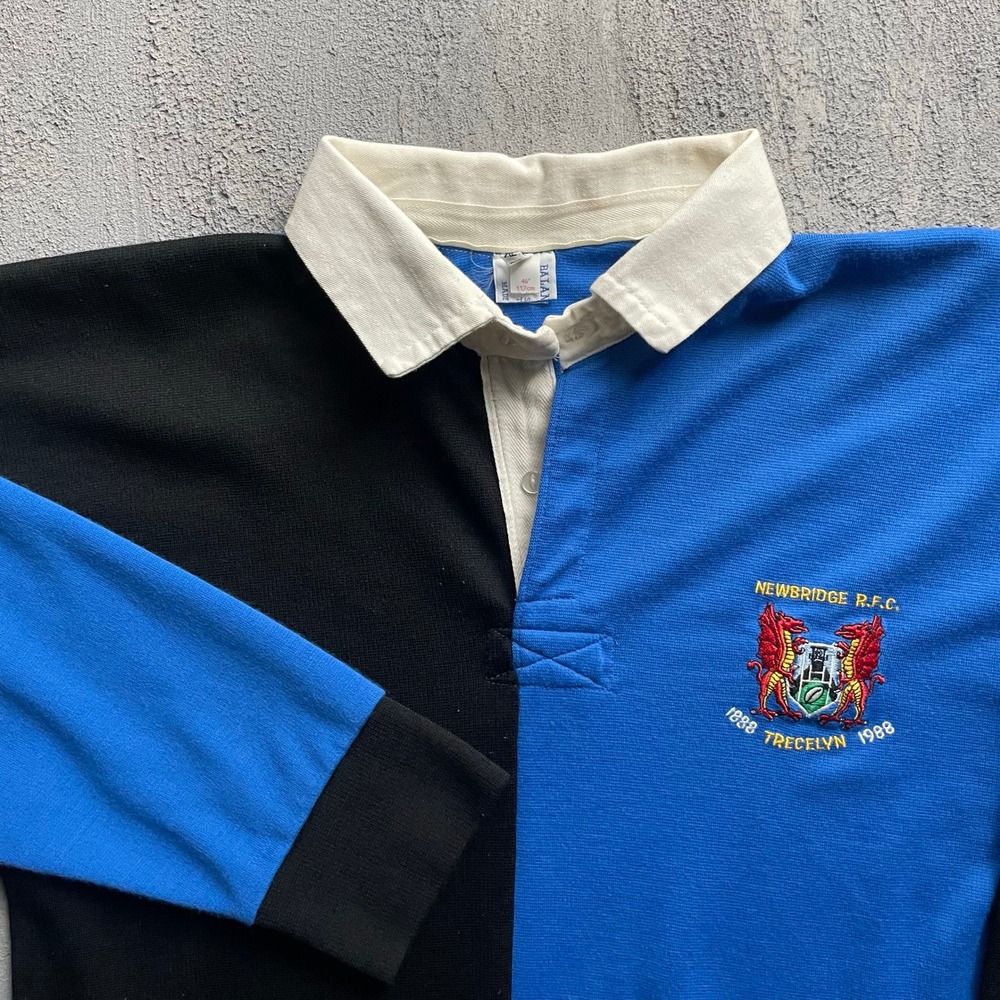 Vintage Centenary RFC‎ Rugby Shirt Mens XL Blue Black 1980s Balan Sports Wales